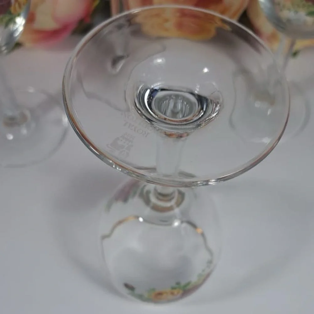 Vintage Royal Albert Old Country Roses Wine Glass Set Barware Burgundy Gold Rim